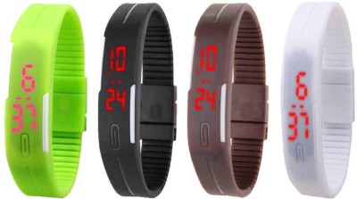 NS18 Silicone Led Magnet Band Combo of 4 Green, Black, Brown And White Digital Watch  - For Boys & Girls   Watches  (NS18)