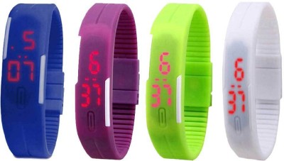 NS18 Silicone Led Magnet Band Combo of 4 Blue, Purple, Green And White Digital Watch  - For Boys & Girls   Watches  (NS18)