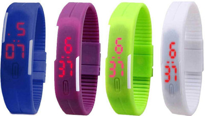 

NS18 Silicone Led Magnet Band Combo of 4 Blue, Purple, Green And White Watch - For Boys & Girls