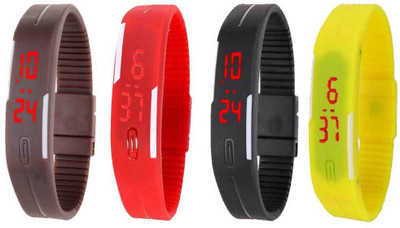 

NS18 Silicone Led Magnet Band Combo of 4 Brown, Red, Black And Yellow Watch - For Boys & Girls