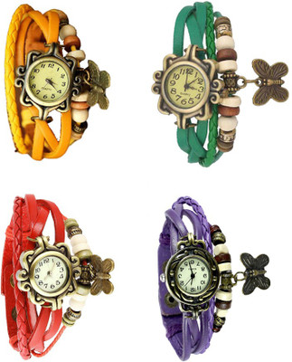 

NS18 Vintage Butterfly Rakhi Combo of 4 Yellow, Red, Green And Purple Watch - For Women