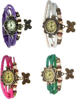 

NS18 Vintage Butterfly Rakhi Combo of 4 Purple, Pink, White And Green Watch - For Women