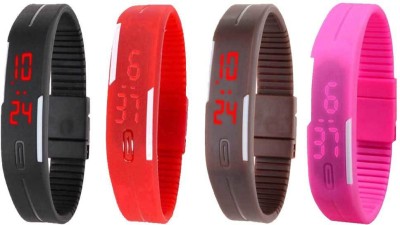 NS18 Silicone Led Magnet Band Combo of 4 Black, Red, Brown And Pink Digital Watch  - For Boys & Girls   Watches  (NS18)