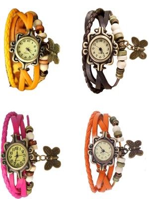 NS18 Vintage Butterfly Rakhi Combo of 4 Yellow, Pink, Brown And Orange Analog Watch  - For Women   Watches  (NS18)
