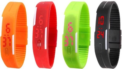 NS18 Silicone Led Magnet Band Combo of 4 Orange, Red, Green And Black Digital Watch  - For Boys & Girls   Watches  (NS18)