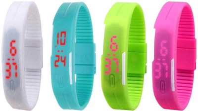 NS18 Silicone Led Magnet Band Combo of 4 White, Sky Blue, Green And Pink Digital Watch  - For Boys & Girls   Watches  (NS18)