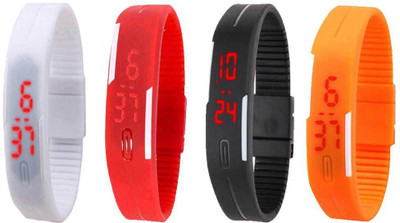 View NS18 Silicone Led Magnet Band Combo of 4 White, Red, Black And Orange Digital Watch  - For Boys & Girls Wrist Watches Price Online(NS18)