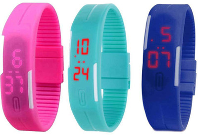 

Kissu Led Band Watch Combo of 3 Pink, Sky Blue And Blue Watch - For Couple
