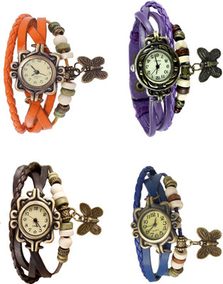 

Kissu Vintage Rakhi Combo of 4 Orange, Brown, Purple And Blue Watch - For Women