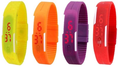 NS18 Silicone Led Magnet Band Watch Combo of 4 Yellow, Orange, Purple And Red Digital Watch  - For Couple   Watches  (NS18)