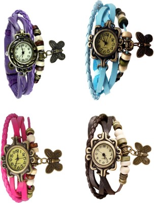 NS18 Vintage Butterfly Rakhi Combo of 4 Purple, Pink, Sky Blue And Brown Analog Watch  - For Women   Watches  (NS18)