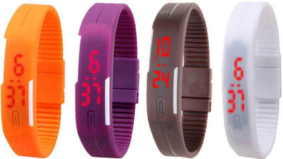 

NS18 Silicone Led Magnet Band Combo of 4 Orange, Purple, Brown And White Watch - For Boys & Girls