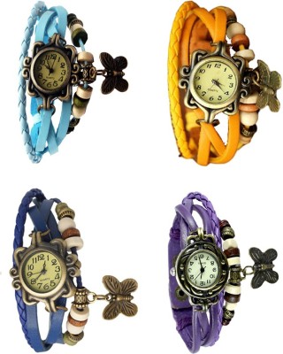 NS18 Vintage Butterfly Rakhi Combo of 4 Sky Blue, Blue, Yellow And Purple Analog Watch  - For Women   Watches  (NS18)