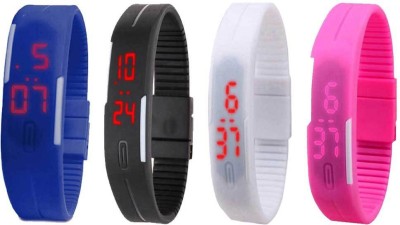 NS18 Silicone Led Magnet Band Watch Combo of 4 Blue, Black, White And Pink Digital Watch  - For Couple   Watches  (NS18)