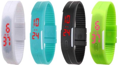 NS18 Silicone Led Magnet Band Combo of 4 White, Sky Blue, Black And Green Digital Watch  - For Boys & Girls   Watches  (NS18)