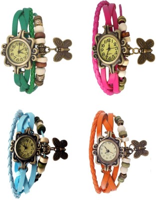 NS18 Vintage Butterfly Rakhi Combo of 4 Green, Sky Blue, Pink And Orange Analog Watch  - For Women   Watches  (NS18)