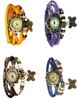 

Kissu Vintage Rakhi Combo of 4 Yellow, Brown, Purple And Blue Watch - For Women