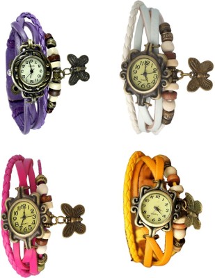 NS18 Vintage Butterfly Rakhi Combo of 4 Purple, Pink, White And Yellow Analog Watch  - For Women   Watches  (NS18)