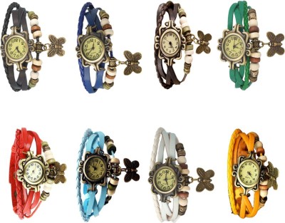 NS18 Vintage Butterfly Rakhi Combo of 8 Red, Sky Blue, White, Yellow, Black, Blue, Green And Brown Analog Watch  - For Women   Watches  (NS18)