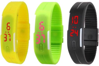 NS18 Silicone Led Magnet Band Combo of 3 Yellow, Green And Black Digital Watch  - For Boys & Girls   Watches  (NS18)
