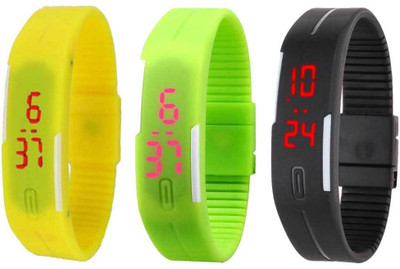 

Kissu Led Band Watch Combo of 3 Yellow, Green And Black Watch - For Couple