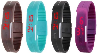 NS18 Silicone Led Magnet Band Watch Combo of 4 Brown, Sky Blue, Black And Purple Digital Watch  - For Couple   Watches  (NS18)