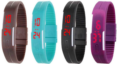 NS18 Silicone Led Magnet Band Watch Combo of 4 Brown, Sky Blue, Black And Purple Digital Watch  - For Couple   Watches  (NS18)