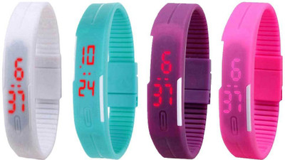 View NS18 Silicone Led Magnet Band Watch Combo of 4 White, Sky Blue, Purple And Pink Digital Watch  - For Couple Wrist Watches Price Online(NS18)