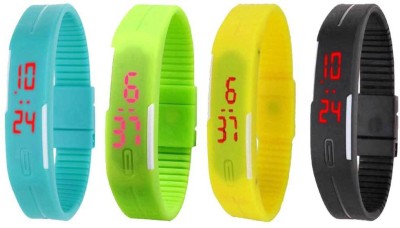 NS18 Silicone Led Magnet Band Combo of 4 Sky Blue, Green, Yellow And Black Digital Watch  - For Boys & Girls   Watches  (NS18)