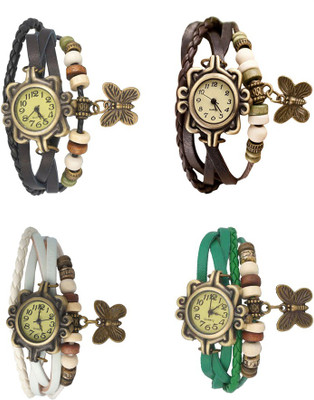 

Kissu Vintage Rakhi Combo of 4 Black, White, Brown And Green Watch - For Women
