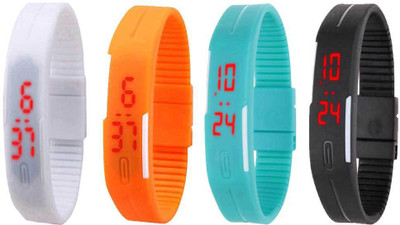 

NS18 Silicone Led Magnet Band Combo of 4 White, Orange, Sky Blue And Black Watch - For Boys & Girls