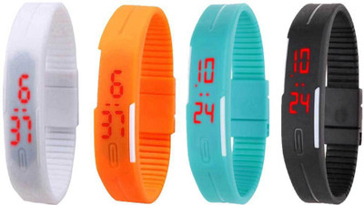 NS18 Silicone Led Magnet Band Combo of 4 White, Orange, Sky Blue And Black Digital Watch  - For Boys & Girls   Watches  (NS18)