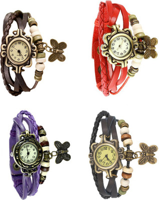 

NS18 Vintage Butterfly Rakhi Combo of 4 Brown, Purple, Red And Black Watch - For Women
