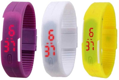 NS18 Silicone Led Magnet Band Combo of 3 Purple, White And Yellow Digital Watch  - For Boys & Girls   Watches  (NS18)