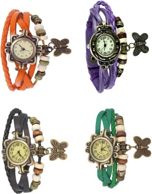 NS18 Vintage Butterfly Rakhi Combo of 4 Orange, Black, Purple And Green Analog Watch  - For Women   Watches  (NS18)