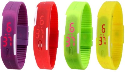 NS18 Silicone Led Magnet Band Combo of 4 Purple, Red, Green And Yellow Digital Watch  - For Boys & Girls   Watches  (NS18)