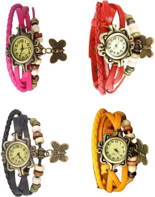 NS18 Vintage Butterfly Rakhi Combo of 4 Pink, Black, Red And Yellow Analog Watch  - For Women   Watches  (NS18)