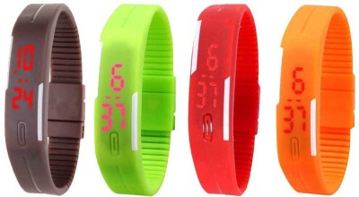 NS18 Silicone Led Magnet Band Combo of 4 Brown, Green, Red And Orange Digital Watch  - For Boys & Girls   Watches  (NS18)