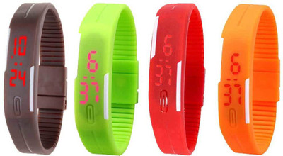 NS18 Silicone Led Magnet Band Combo of 4 Brown, Green, Red And Orange Digital Watch  - For Boys & Girls   Watches  (NS18)