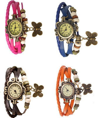 

Kissu Vintage Rakhi Combo of 4 Pink, Brown, Blue And Orange Watch - For Women
