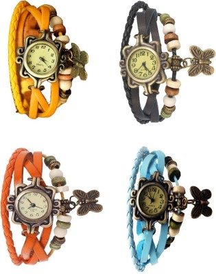 NS18 Vintage Butterfly Rakhi Combo of 4 Yellow, Orange, Black And Sky Blue Analog Watch  - For Women   Watches  (NS18)