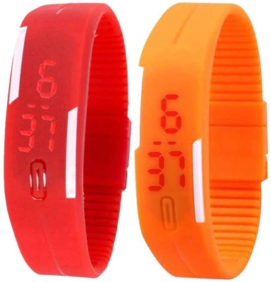 NS18 Silicone Led Magnet Band Set of 2 Red And Orange Digital Watch  - For Boys & Girls   Watches  (NS18)