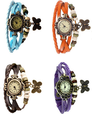 

Kissu Vintage Rakhi Combo of 4 Sky Blue, Brown, Orange And Purple Watch - For Women
