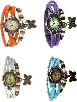 NS18 Vintage Butterfly Rakhi Combo of 4 Orange, White, Purple And Sky Blue Analog Watch  - For Women   Watches  (NS18)