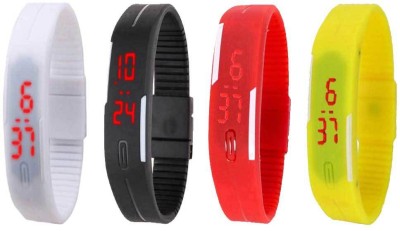 NS18 Silicone Led Magnet Band Combo of 4 White, Black, Red And Yellow Digital Watch  - For Boys & Girls   Watches  (NS18)