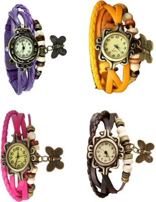 NS18 Vintage Butterfly Rakhi Combo of 4 Purple, Pink, Yellow And Brown Analog Watch  - For Women   Watches  (NS18)