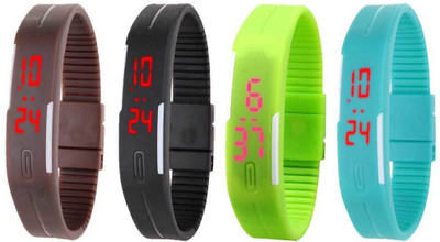 NS18 Silicone Led Magnet Band Watch Combo of 4 Brown, Black, Green And Sky Blue Digital Watch  - For Couple   Watches  (NS18)