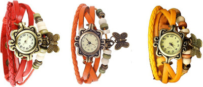 

Kissu Vintage Rakhi Combo of 3 Red, Orange And Yellow Watch - For Women