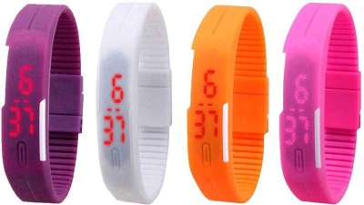 NS18 Silicone Led Magnet Band Combo of 4 Purple, White, Orange And Pink Digital Watch  - For Boys & Girls   Watches  (NS18)