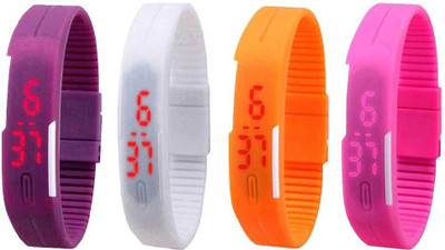 NS18 Silicone Led Magnet Band Combo of 4 Purple, White, Orange And Pink Digital Watch  - For Boys & Girls   Watches  (NS18)